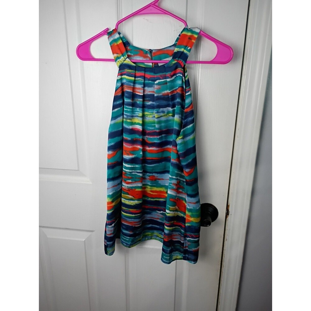 Violet & Claire Top Women S Blue Green Orange Watercolor Halter Tank Blouse